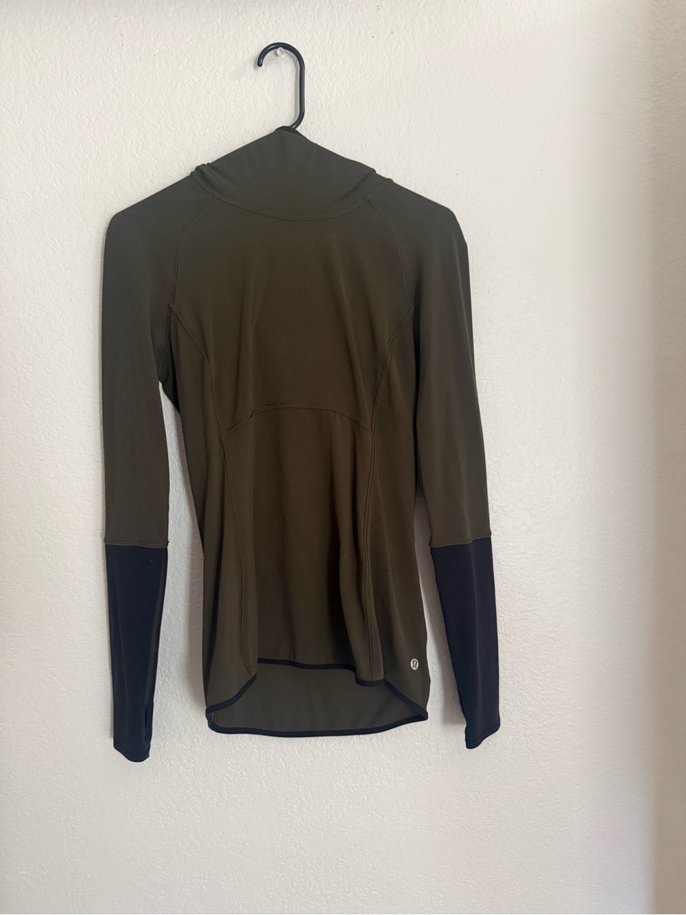 lululemon athletica Olive Green Cowl Neck Sweater with Dark Sleeve Panels